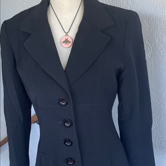 Bebe Classic Vintage 90’s Black Notched Collar Fitted Womens Blazer w Pockets 6 - Picture 3 of 9